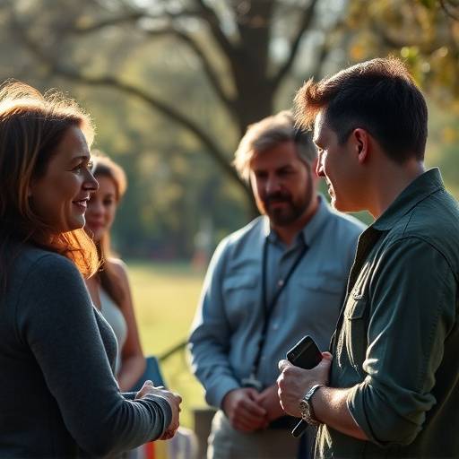Still from Johnathan Smith's documentary showing group of people talking